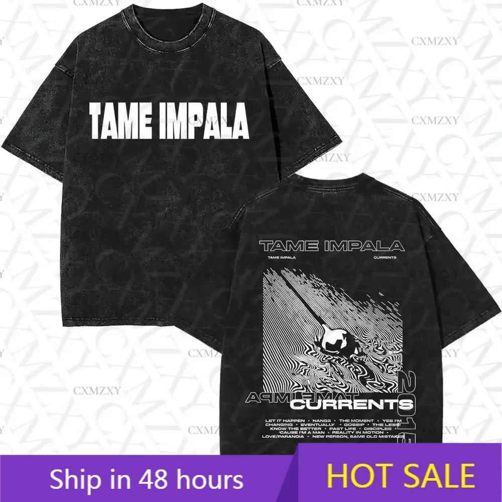 

Summer loose washed old TAME IMPALA short-sleeved t-shirt men's and women's loose cotton summer trendy top