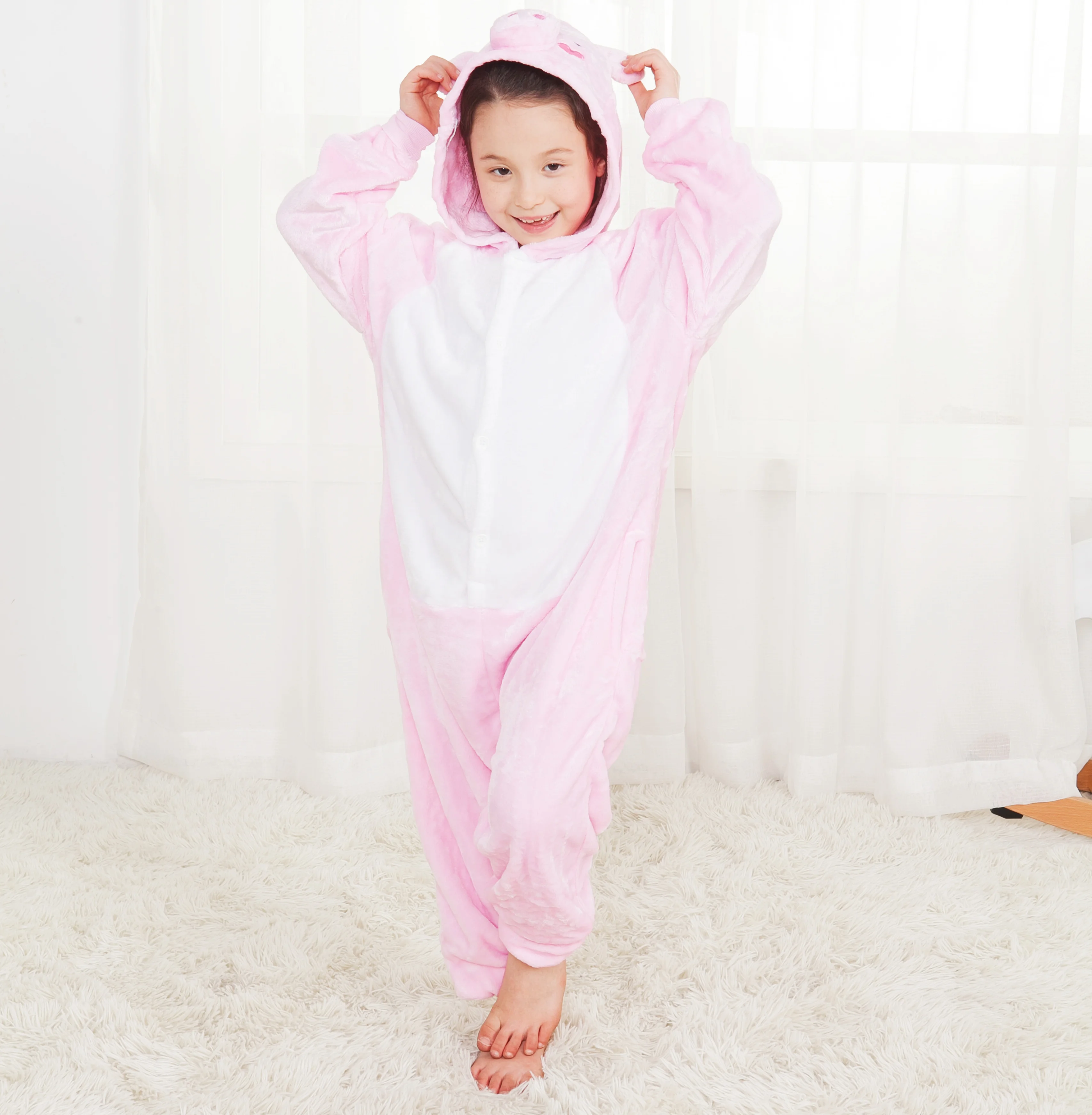 Kids Autumn Winter Pink Pig Flannel Pajamas Children Sleepwear Kigurumi Onesies Boys Girls Blanket Sleepers Halloween Costumes