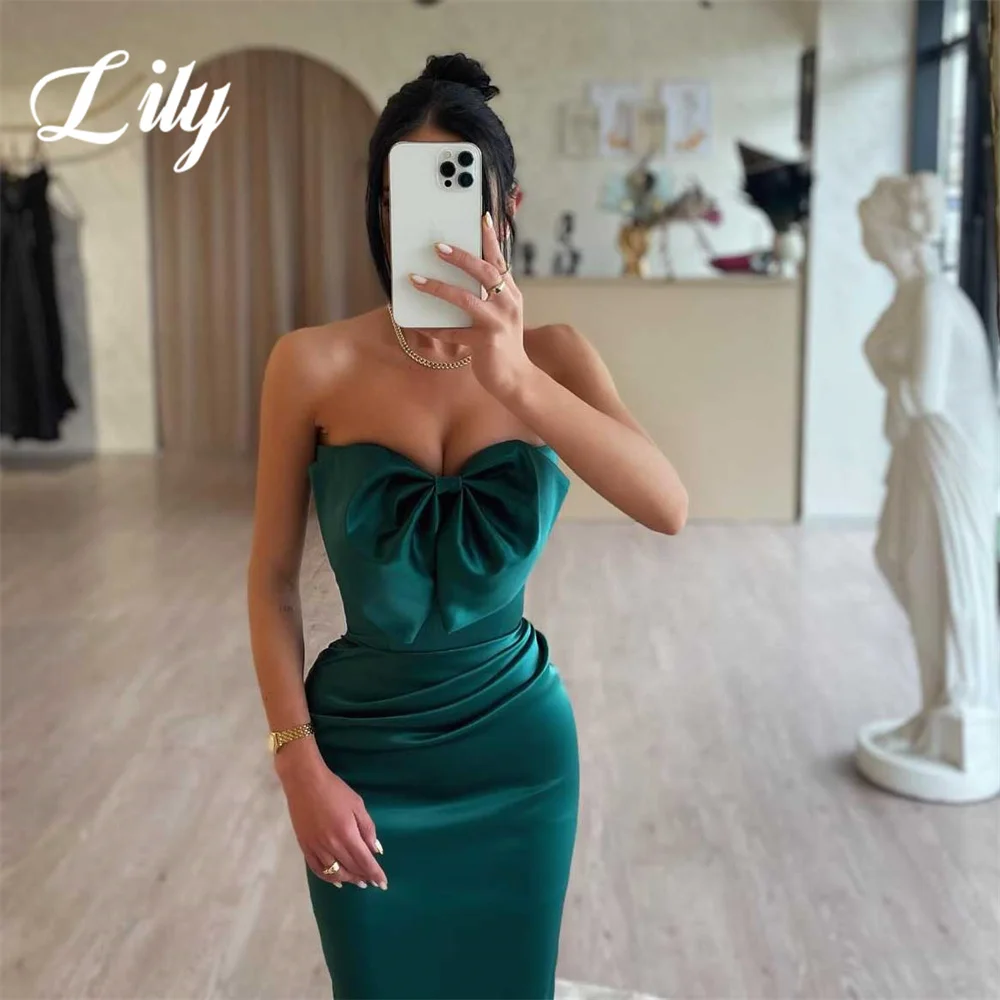 Lily Green Sweetheart Woman Evening Dress Gown Trumpet Sexy Pleat Sleeveless Night Dress Gown with Bow Custom robes de soirée