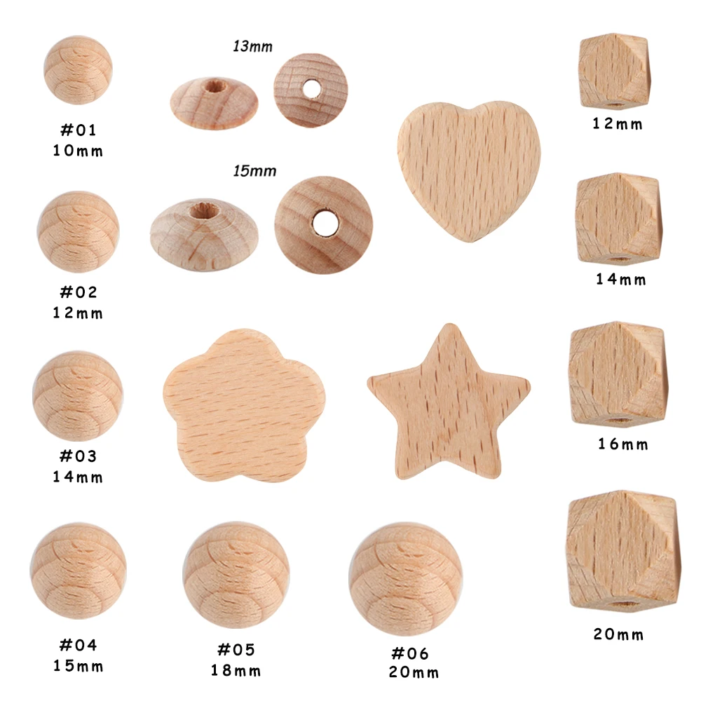 

50-500pcs Beech Wooden 10/12/14/15/18/20mm Round/Polyhedral/Spacer BeadsFor Jewelry Making DIY Bracelet Natural-Color