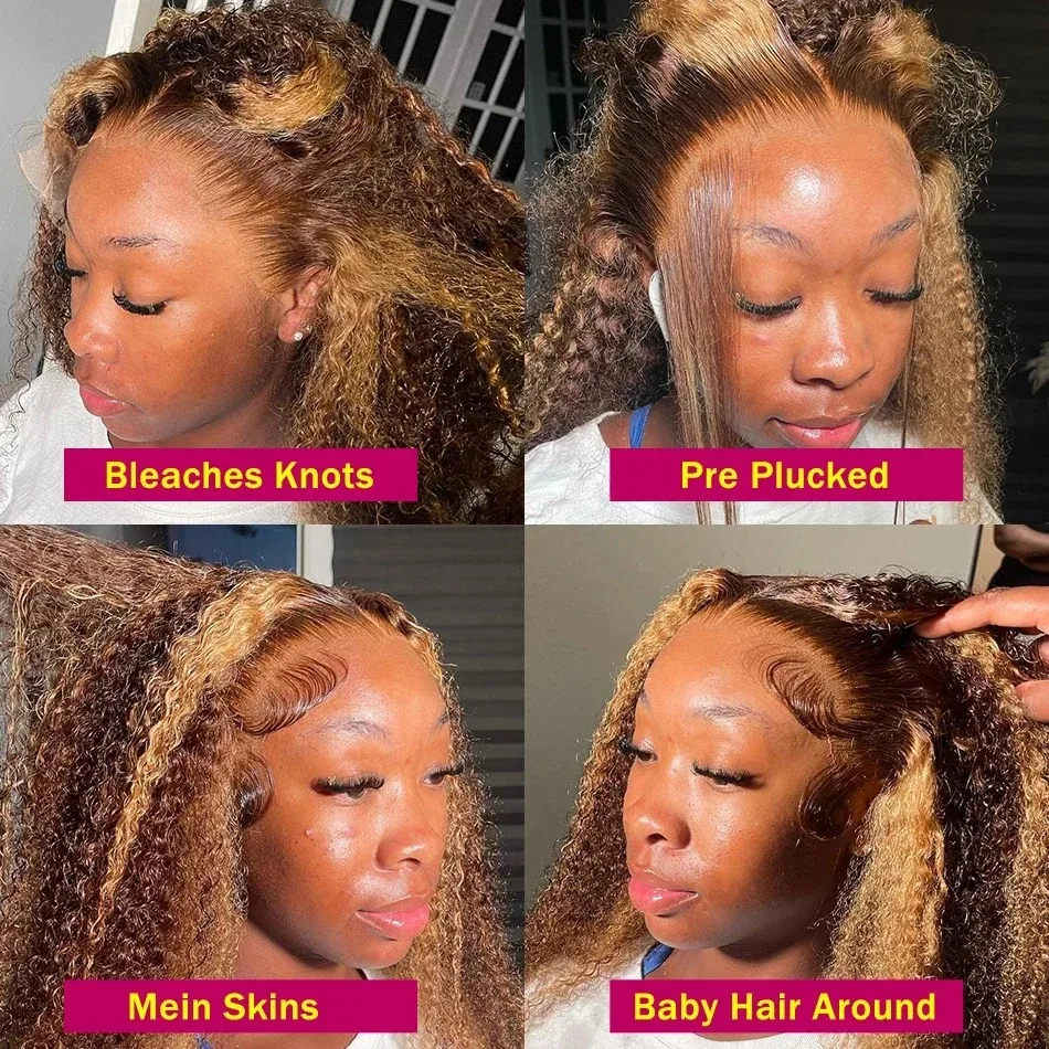 P427 Curly Highlight Wig Human Hair HD Lace Frontal 200 Density Preplucked 13x4 Wigs 100% Human Hair Deep Wave For Black Women image 5