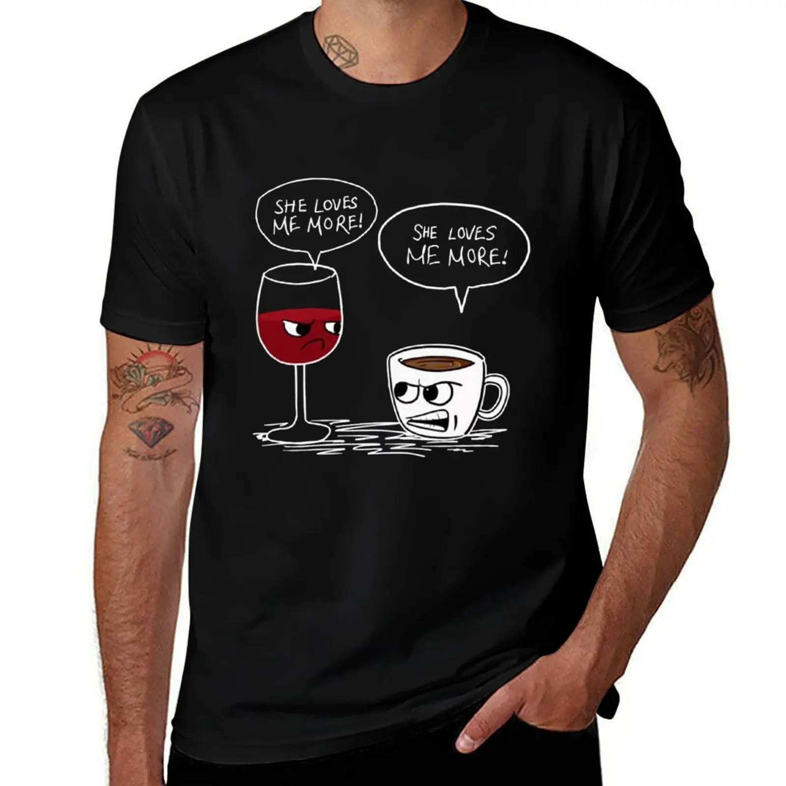 

WINE COFFEE SHE LOVES ME MORE T SHIRT T-Shirt man t shirts high quality luxury brand man t shirt cotton high quality T-Shirt