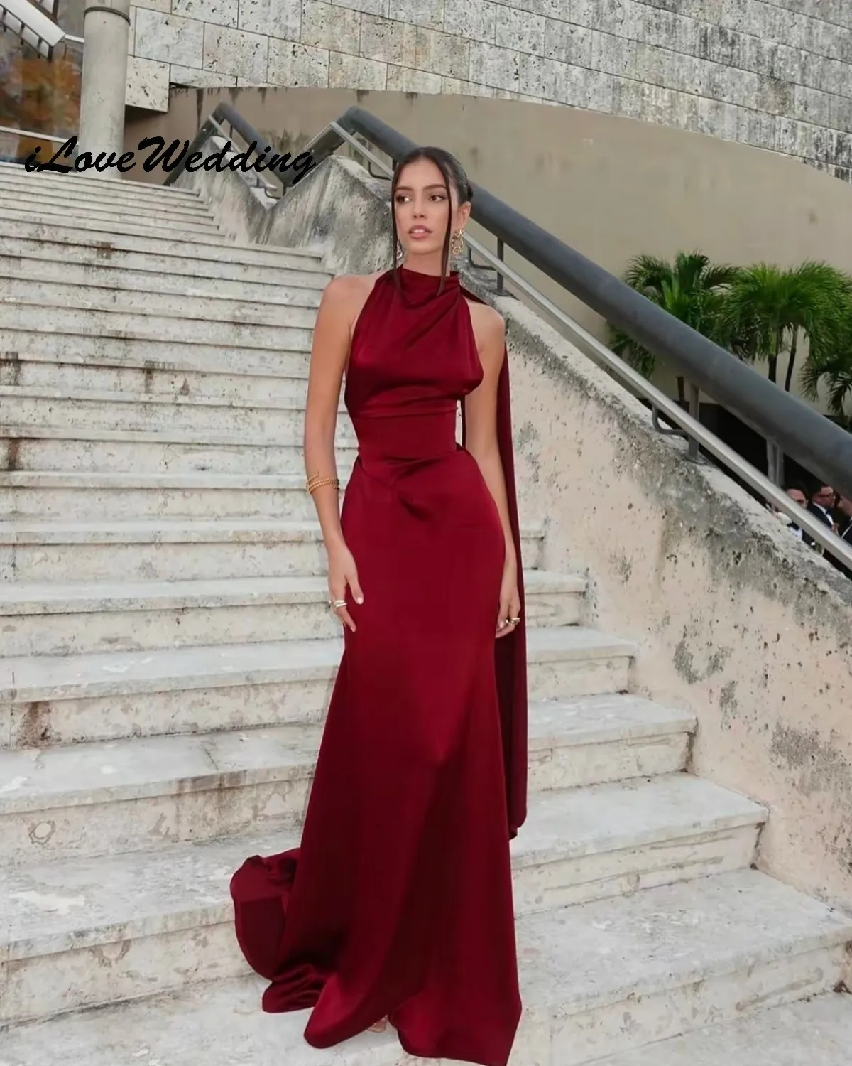 

Red Mermaid Elegant Prom Dresses 2025 Satin Wedding Party Dress For Woman Ribbons Backless Sexy Maxi Dress Sleeveless Customized