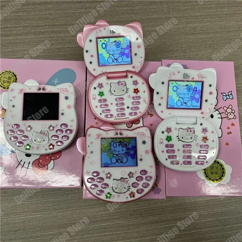 2024 telefon Sanrio Hello Kitty Mini telefon postać z kreskówki dla dzieci Taiml Kawaii uroczy telefon Anime modne na urodziny zabawka dla dzieci