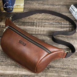 CONTACT'S Genuine Leather Men Chest Bag Casual Travel Fanny Pack Crossbody Bag Multifunctional Waist Bag Phone Pouch Handbag