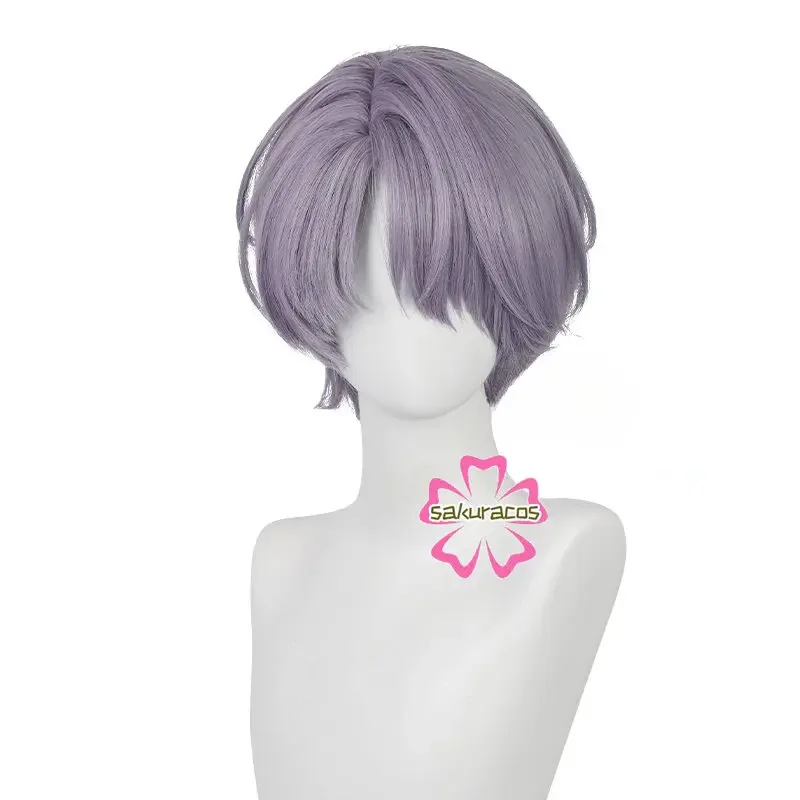 Peluca corta de Cosplay para hombre, pelo resistente al calor, color morado y gris, 30cm, 1999