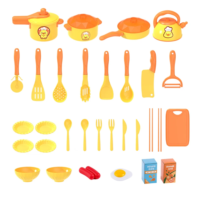 Little Yellow Duck Cucina Playhouse Giocattolo per bambini Mini set Simulazione di cottura Utensili da cucina per ragazze e ragazzi dai 3 anni in su