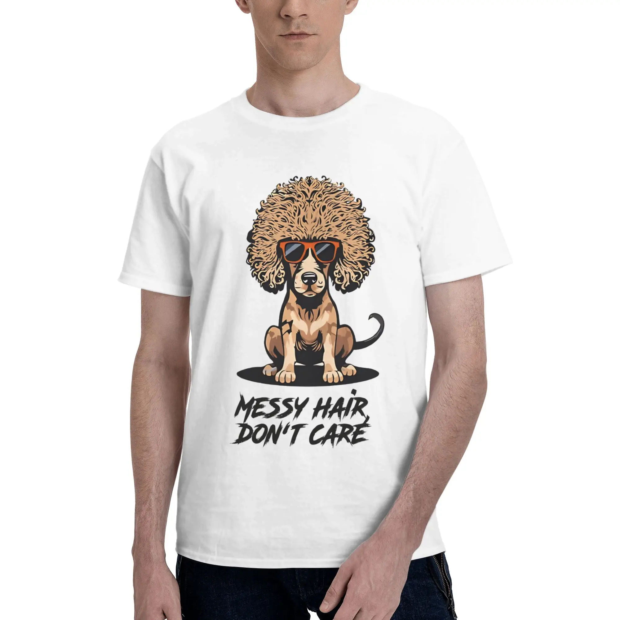 Funny Poodle Design Men's T Shirts Messy hair don’t care dog Hipster Tee Shirt Short Sleeve O Neck Printing Clothing T-Shirt
