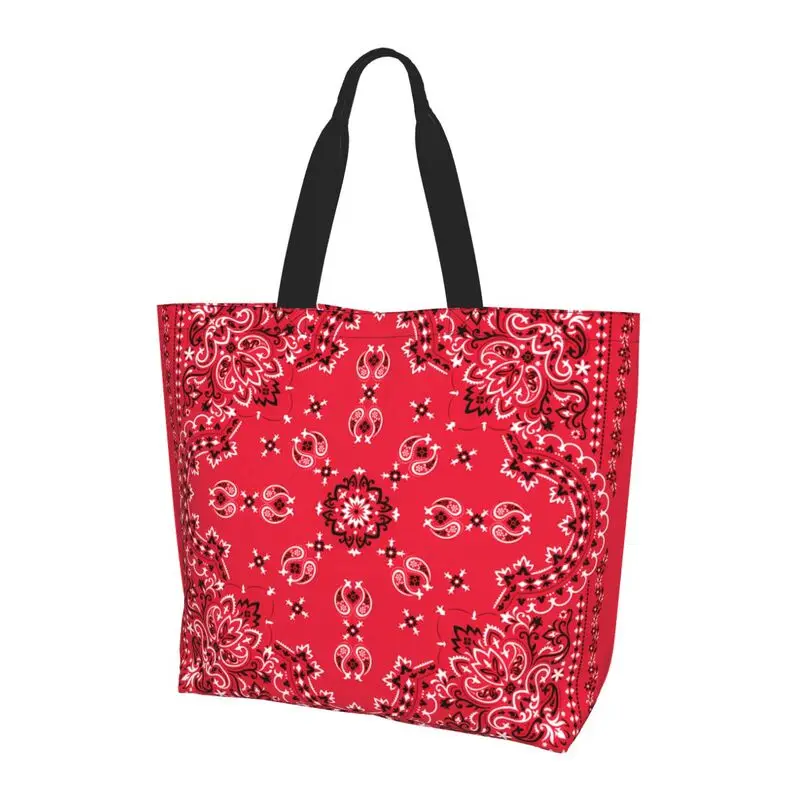 Ethnic Bohemia Red Paisley Travel Tote Bag Large Capacity Shoulder Bag Reusable Durable Handbags Women Grocery Shopping Bag