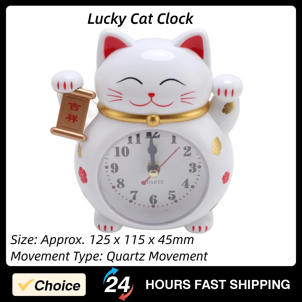 Lucky Cat Clock Quartz Movement Desk Alarm Clock Versatile Gift Bedroom Office Kitchen Decoration Accessories 125x115x45mm