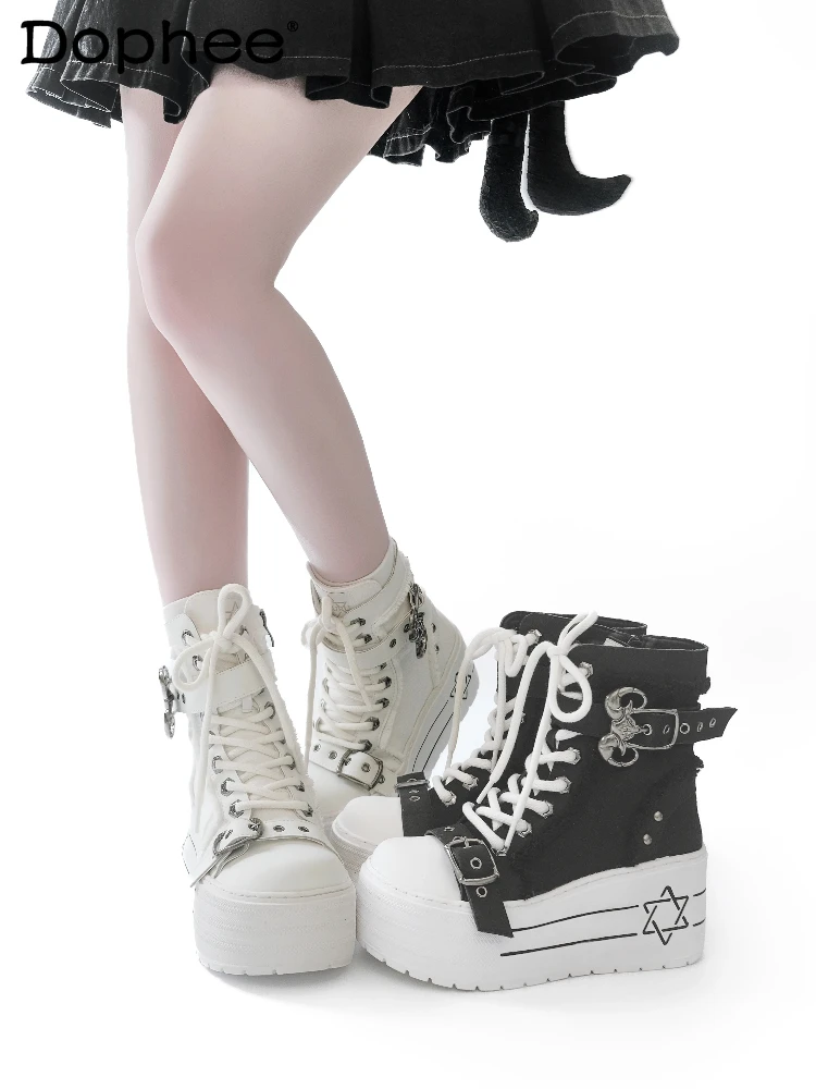 

Original New Subculture Gothic Canvas Shoes Spring Autumn New Girl's Sweet Cool Thick Sole Shoes Student Punk Style Short Boots