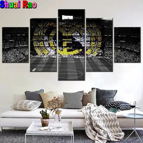 Football Club Madrid Stadium 5d Diy Diamond Painting 5 Pcs Wall Art Multi-Panel Abstrac Pictures Teenager Room Decor New Gift