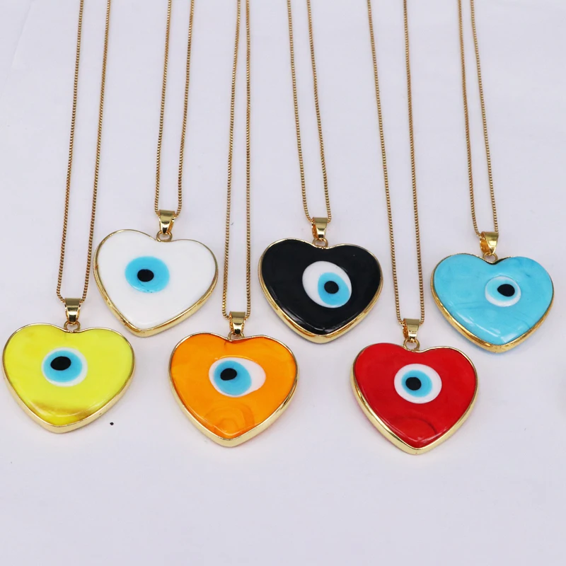 

10Pcs/Heart Shaped Copper Oil Drop Necklace Devil Eye Pendant Clavicle Men's and Women's Necklace