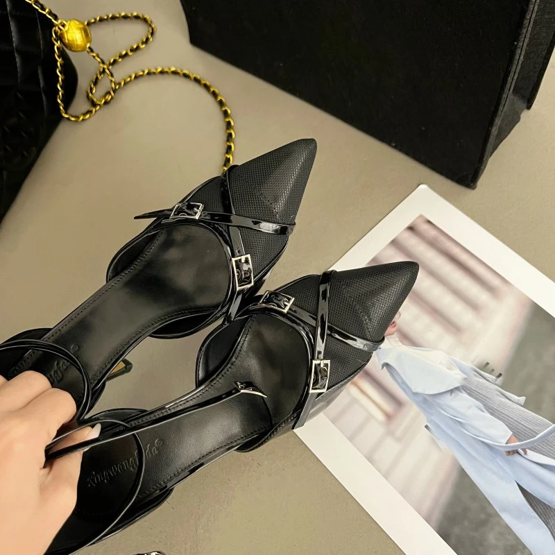 In New 2024 Fashion Buckle Sexy Ladies Pumps Shoes Pointed Toe Women Thin High Heels Sandals Shallow Luxury Female Sandals