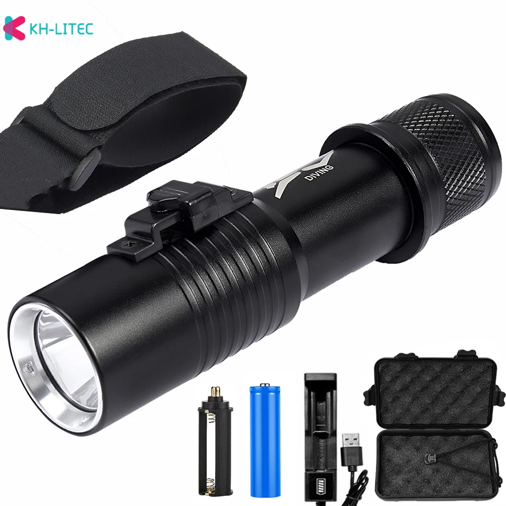 

Powerful LED Diving Flashlight Super Cree T6 Professional Underwater Torch IP8 Waterproof rating Lamp Using 18650 Battery