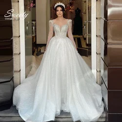 Shiny Chic Wedding Dress Fully Beaded Princess Ball Gown O-Neck Full Sleevebridal Dress Lace Up Back Customized Vestido De Novia