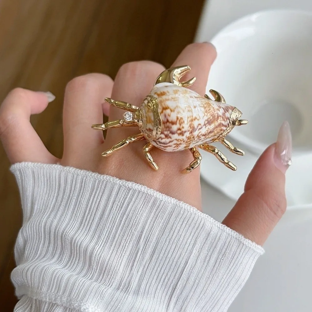 Sweet Cool Metallic Texture Ocean Animal Jewelry Adjustable Realistic Crab Ring Sparkly Colorful Shell Ring Artistic Occasion