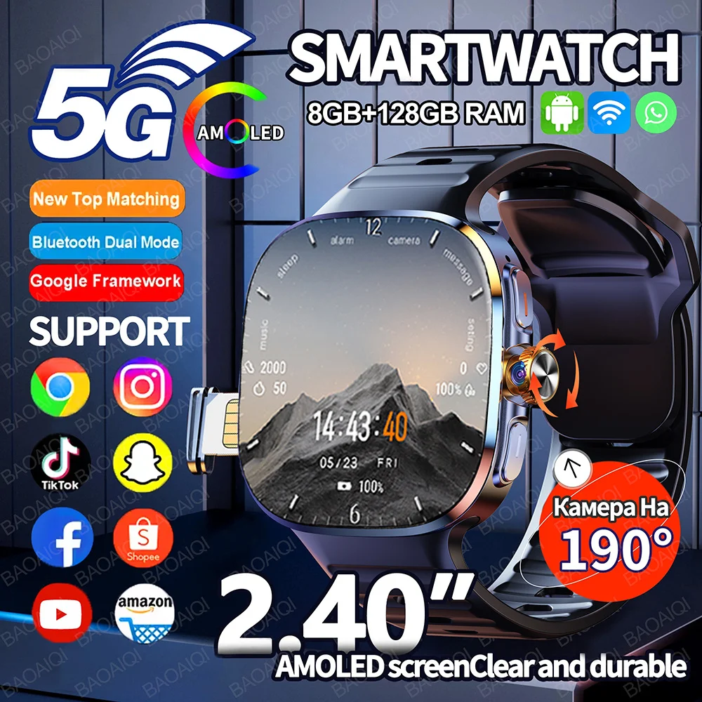 5G Full Network Smart Watch 2.40 inch Big Screen HD Video Call 3GB+32GB RAM 2100mAh Google Play WIFI GPS Sim Card Smartwatch