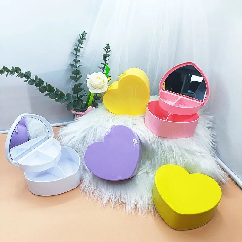 Candy color solid color double-layer mirrored large heart-shaped storage box, handmade DIY jewelry box