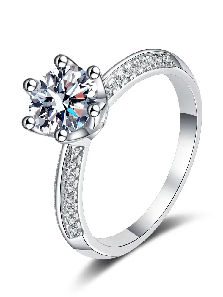 MoisaLuxe Official Store GRA Moissanite Sterling 925 Silver Microset Six-claw Moissanite Diamond Women's Simple Style Ring