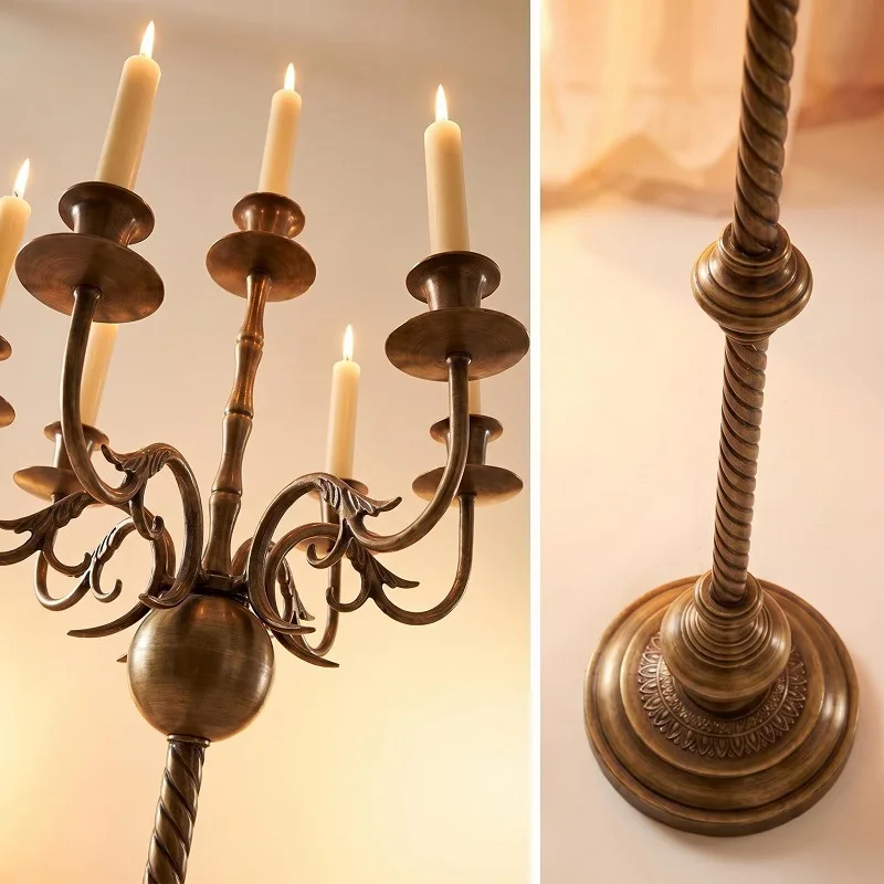 American Retro Bronze Colored Wrought Iron Candlestick Made High Footed Floor Standing Wedding Banquet Decoration Candle Holder