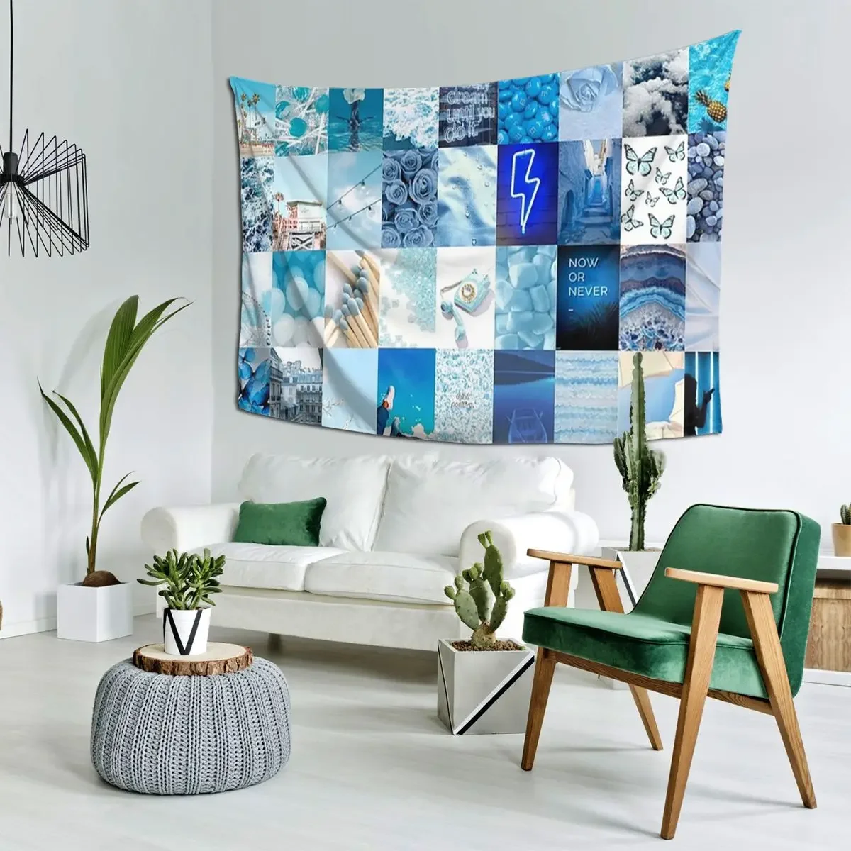 Blue Aesthetic Tumblr Collag Tapestry Art Wall Hanging Aesthetic Home Decor Tapestries for Living Room Bedroom Dorm Room