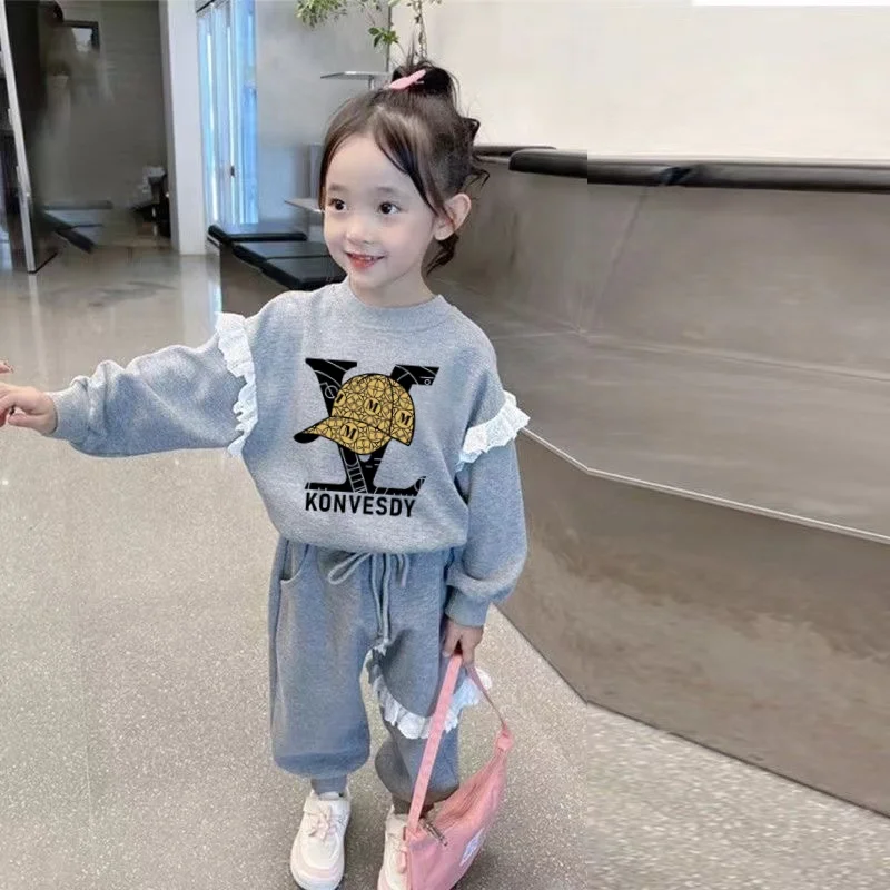 

Autumn Children Girls Clothes Set Kid Flower Sweatshirts Pullover Top and Pants 2pcs Suit Baby Sweet Lace Long Sleeve Tracksuits