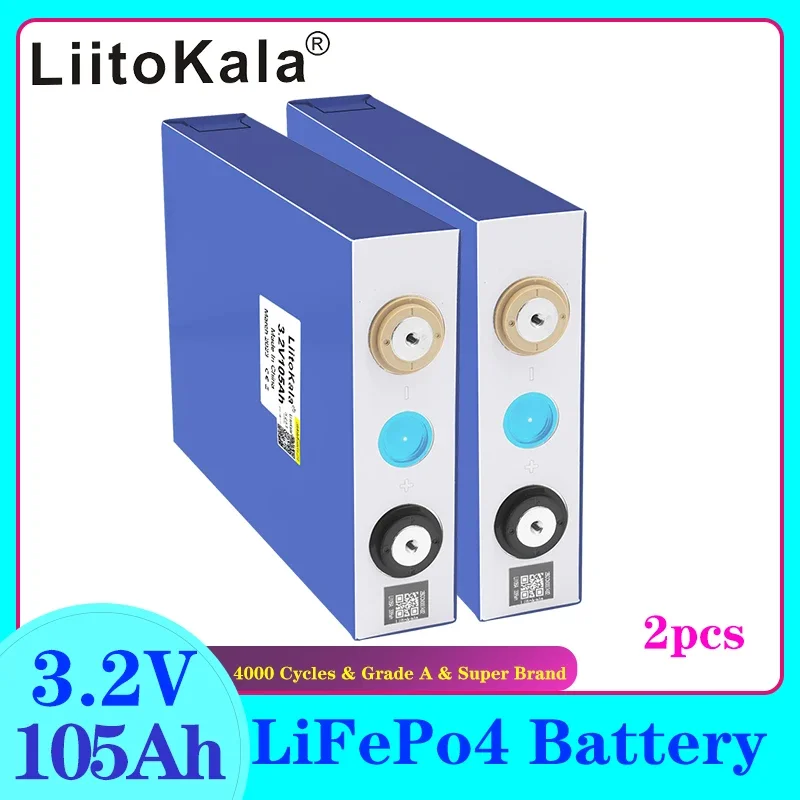 

1-2PCS LiitoKala 3.2V 105Ah Lifepo4 Rechargeable Battery For 12V 24V 48V E- vehicle EV RV Solar Storage Golf Cart Inverter DIY