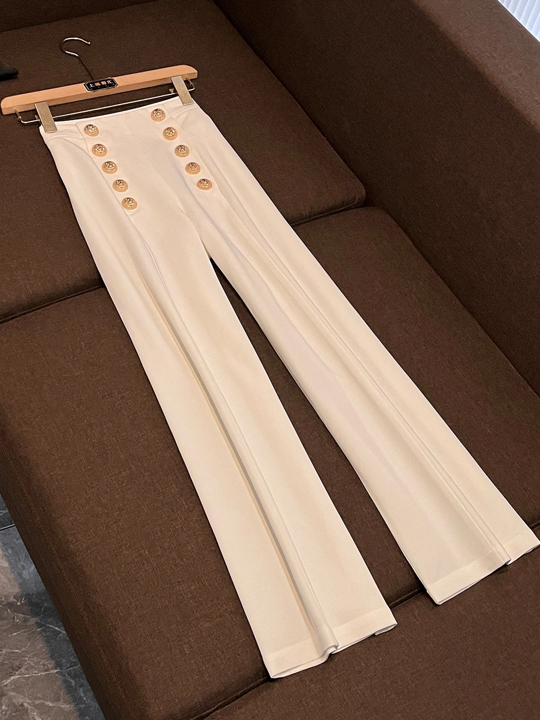 

High-End Luxury Women's Casual Straight Leg Pants Double Breasted Front Closure Commute Loose Fit Pure Color 2025 Summer