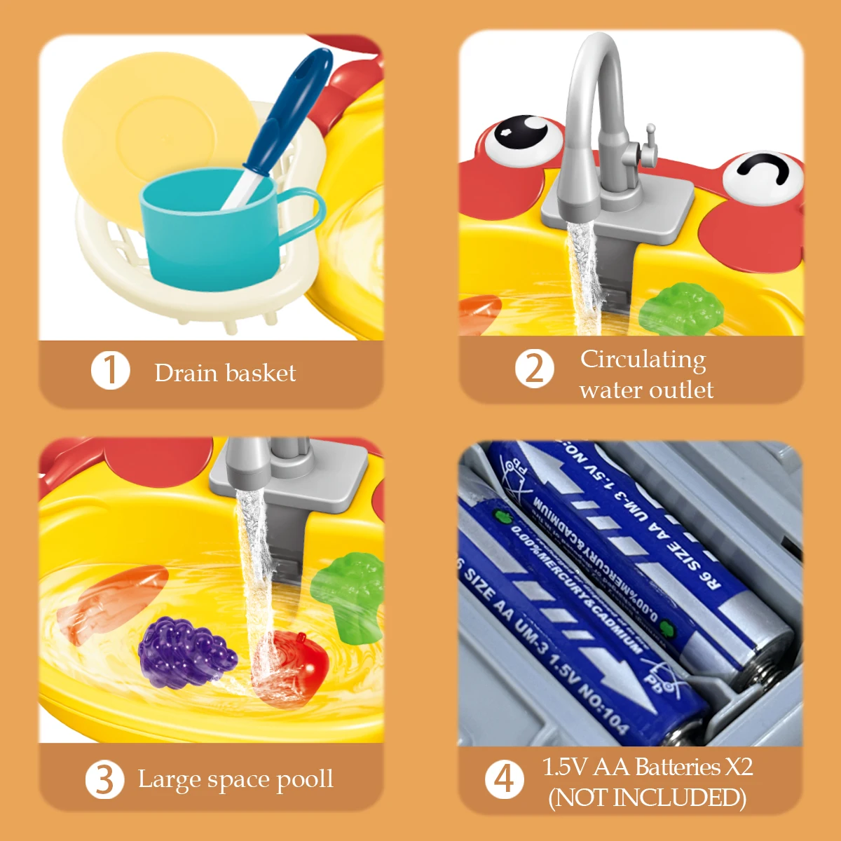 Kitchen Dishwasher Playing Toys, Electric Play Kitchen Sink Simulated Kitchen Accessories Foods Fork Cup Gifts for Boys Girls