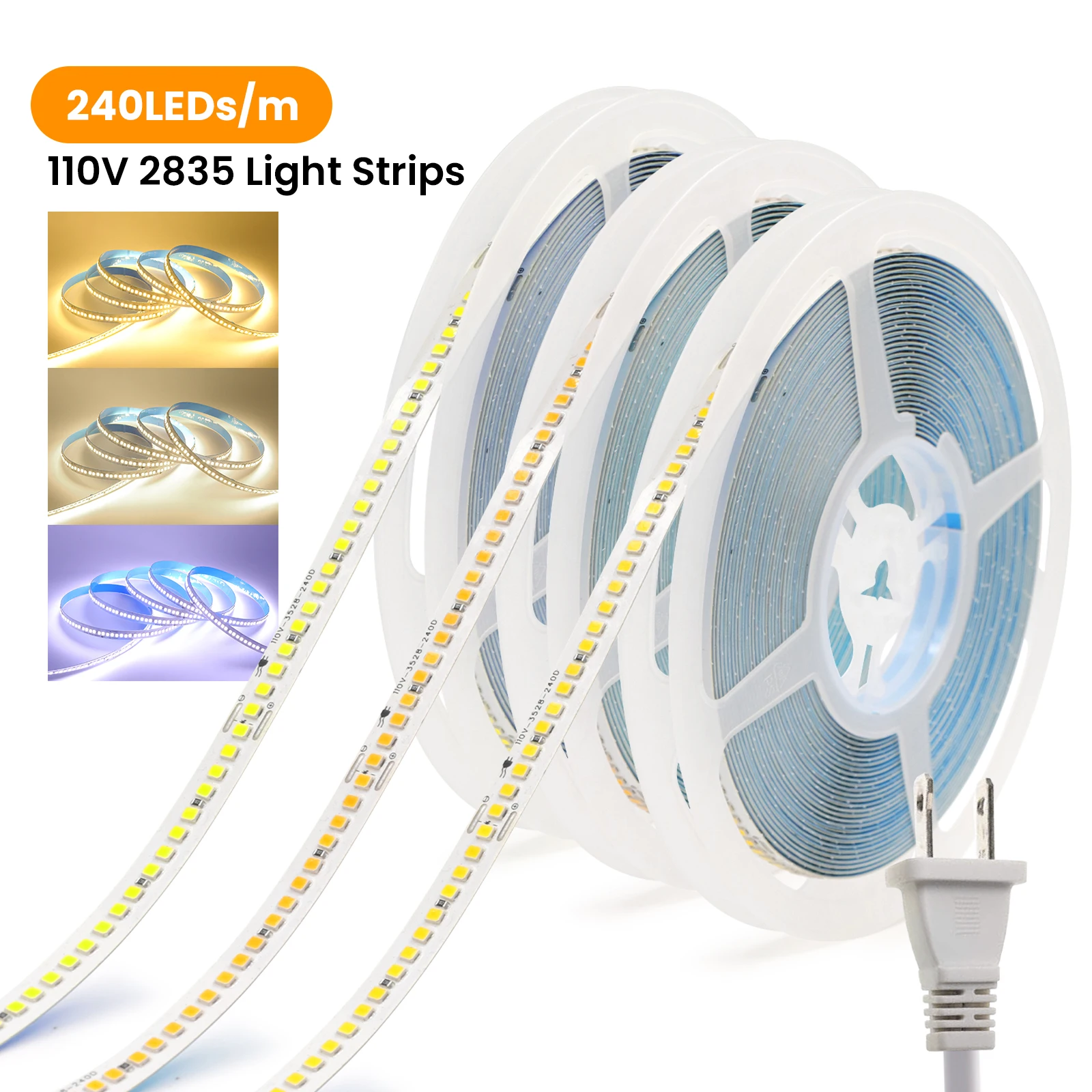 110V 220V LED Strip 2835 240LEDs/M Flexible 10CM Cuttable 5m 10m 15m 20m Soft Light Bar IP44 Waterproof Adhesive Tape Lamp