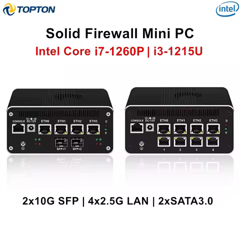 Topton 2X10G SFP Robust Mini PC Intel i7-1260P i5-1250P i3-1215U 8505 4x2.5G LAN 2*SATA3.0 Proxmox pfSense Firewall PC OPNsense