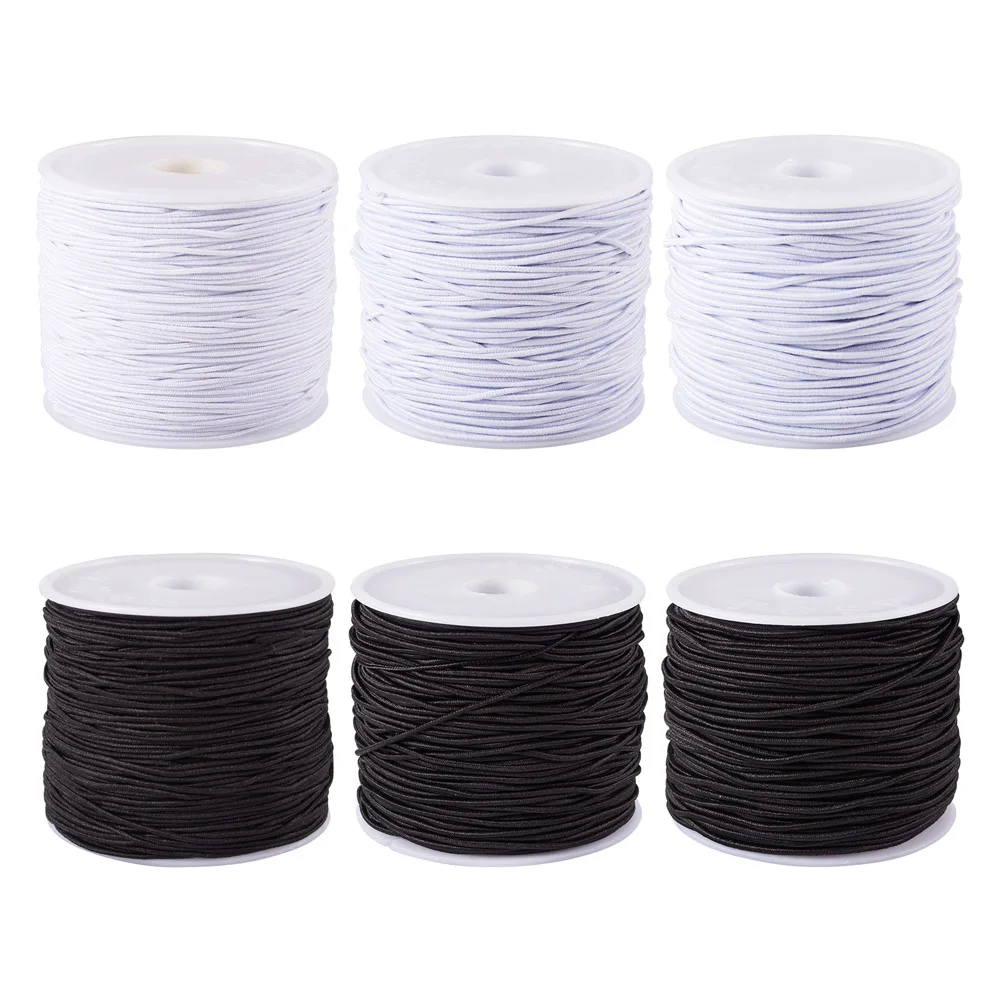 

0.6~1mm Black White Elastic Cords Round Stretchy String Hair Tie Bracelet Necklace Choker Jewelry DIY Making Accessories 6 Rolls