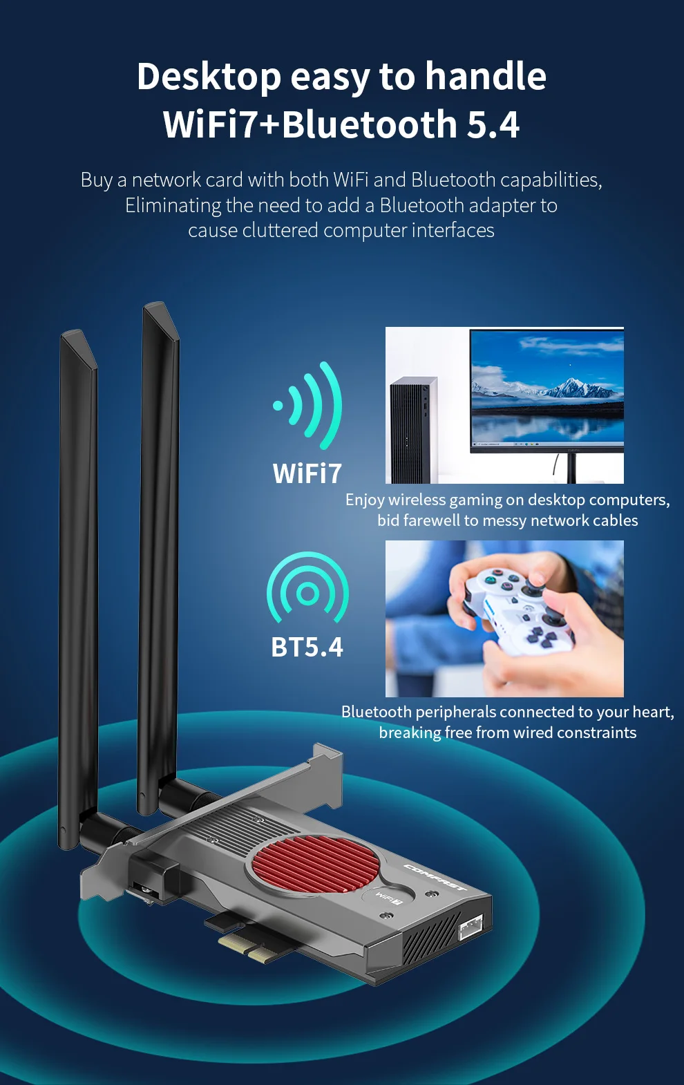 Imagem -04 - Comfast-placa de Rede sem Fio Wifi Intel Be200 Adaptador Pci-e Wifi Bluetooth 5.4 Tri Band 2.4g 5g 6ghz Be200ngw 8774mbps