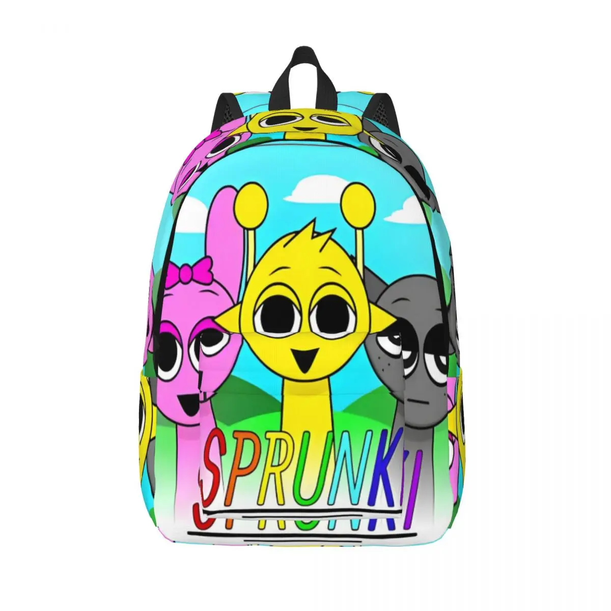 Sprunki Poster Simon Pinki Gray Backpack for Men Women Teenage High School Work Daypack Game College Canvas Bags with Pocket