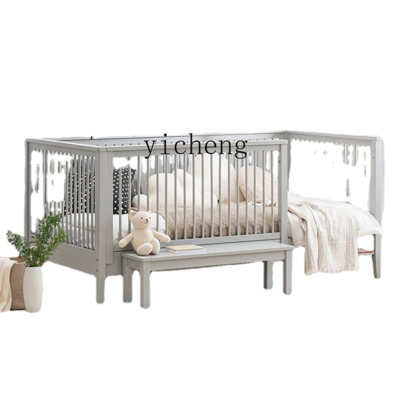 Yy Children's Splicing Bed Solid Wood with Guardrail Baby Splicing Bed Beech