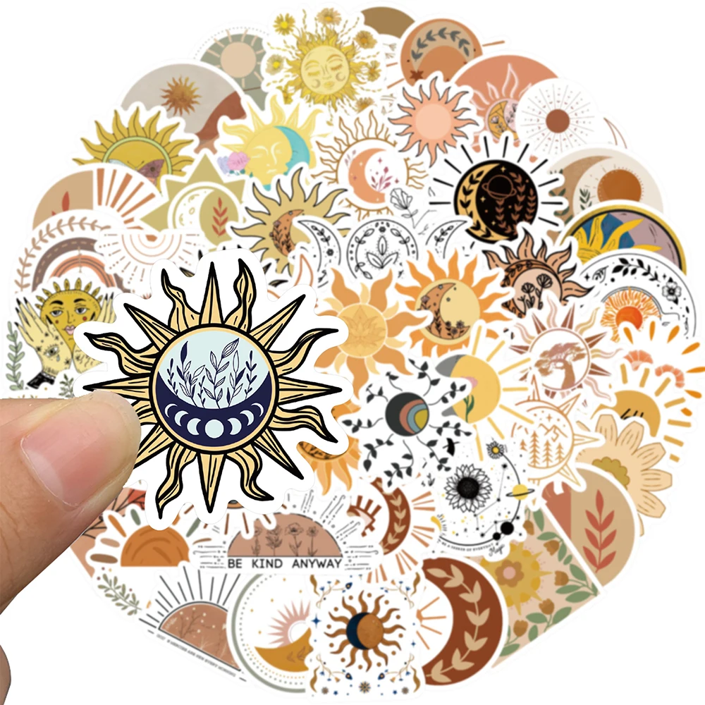 10/30/50PCS Bohemian Moon Sun Flower Stickers Decals Decoration DIY Phone Notebook Suitcase Laptop Fridge Wall Cute Sticker Toy