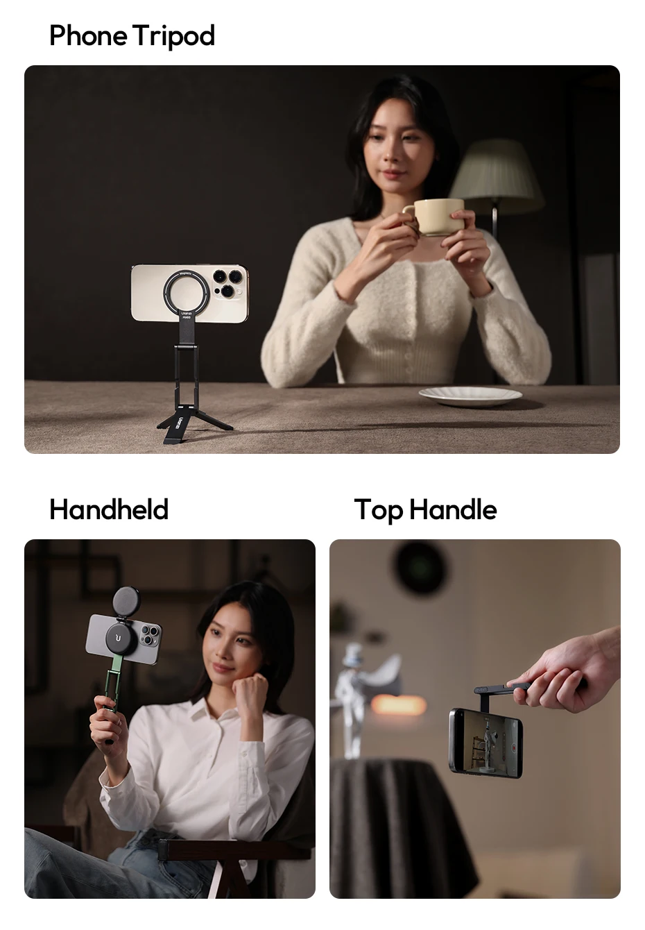 � Ulanzi MA60 faltbare magnetische Telefonstativ-Handheld-Selfie-Telefonhalterung für iPhone 16 15 14 13 Android mit Magnetring – Detail 11