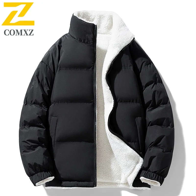 COMXZ Men Winter Jacket Thick Fleece Warm Hiking Daily Commute Windproof Comfortable Padding Coat Stand Collar Bread Jackets