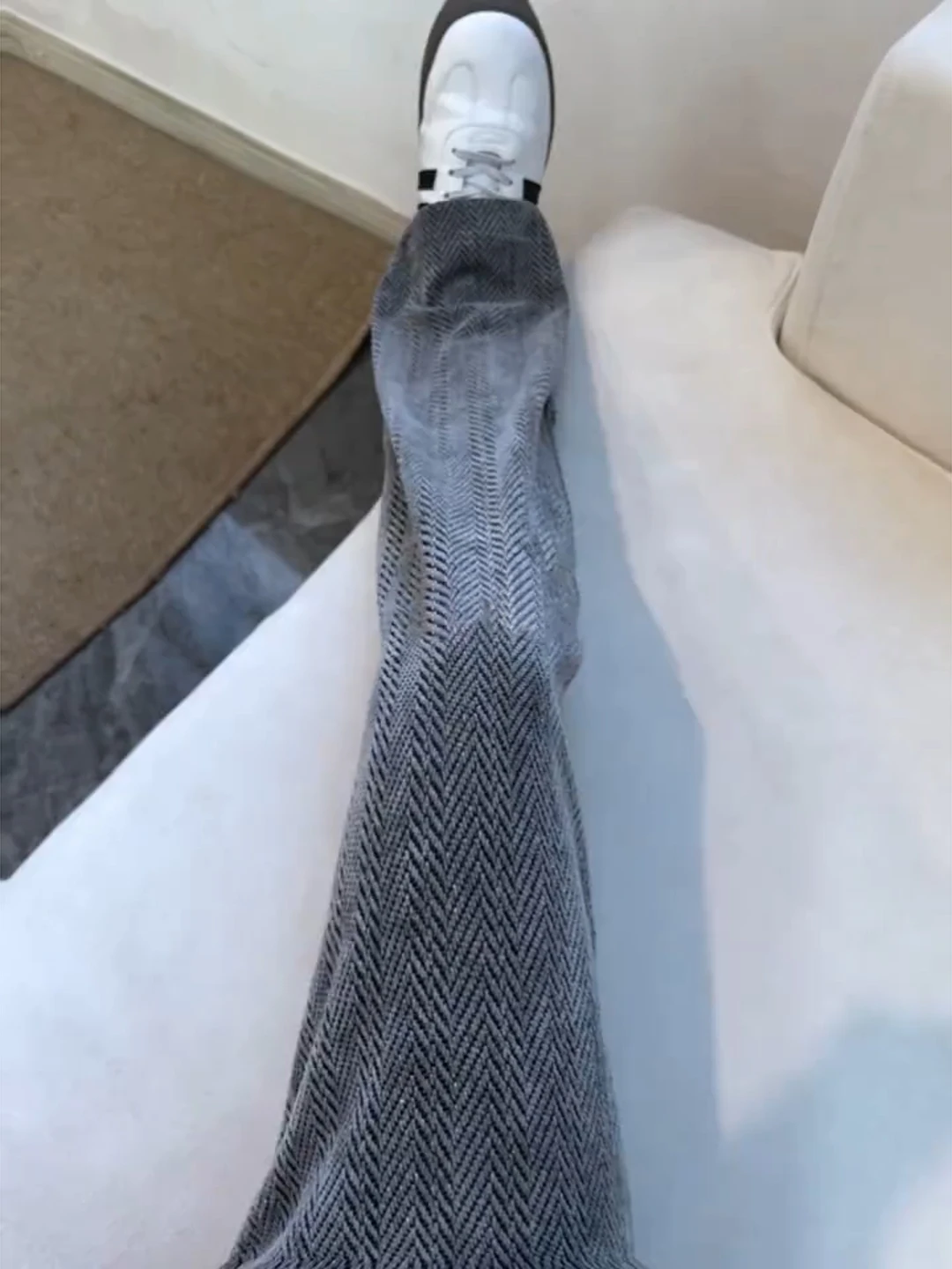 Deep Grey Wheat Pattern Knitted Men's Sweatpants Autumn Vintage American Straight Leg Casual Sports Leisure Trousers