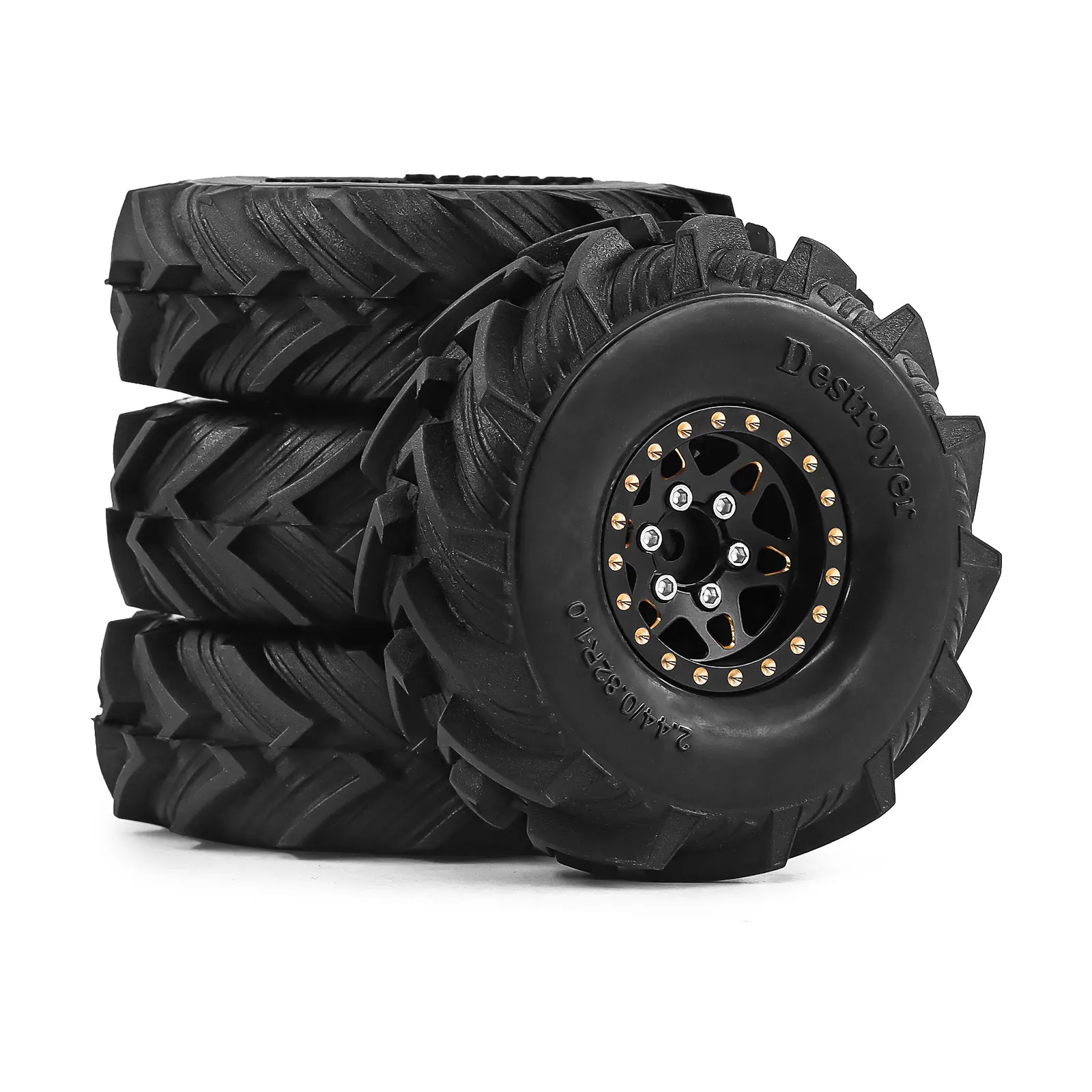 Brass Wheel and Tire Set 1.0 Inch for SCX24 TRX4M FCX24 Upgrades Heavy Weight 1/24 1/18 Scale Crawler Parts 4Pcs