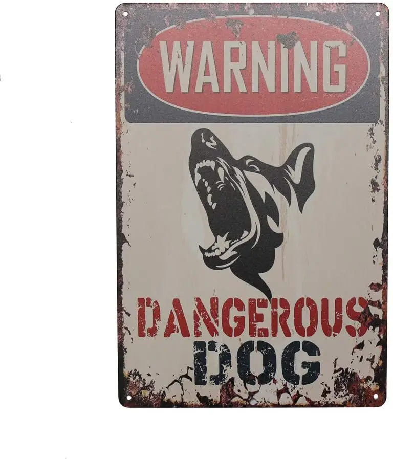 Warning Dangerous Dog Sign ,Beware of Dog Signs,Metal Vintage Tin Sign  Retro Man Cave