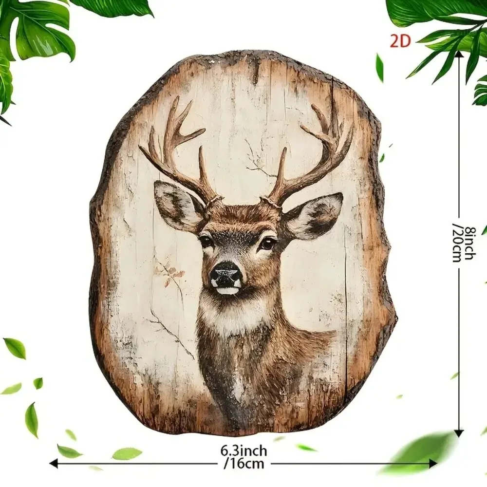 لافتة معلقة خشبية برأس غزال ريفي ثنائي الأبعاد مع توضيح غزال، مناسبة للمنزل والمطبخ والبار وديكور الشرفة والباب، هدية #3