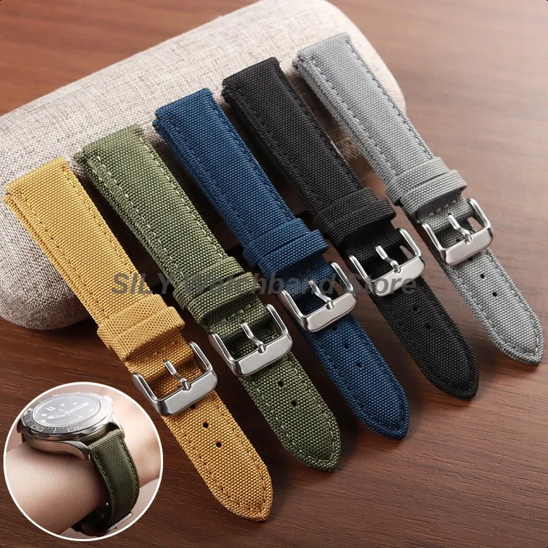 Two-Sided Sailcloth Nylon Watchbands for Seiko for Omega 20mm 22mm Quick Release Strap Army Nylon Bracelets Waterproof Wristbelt
