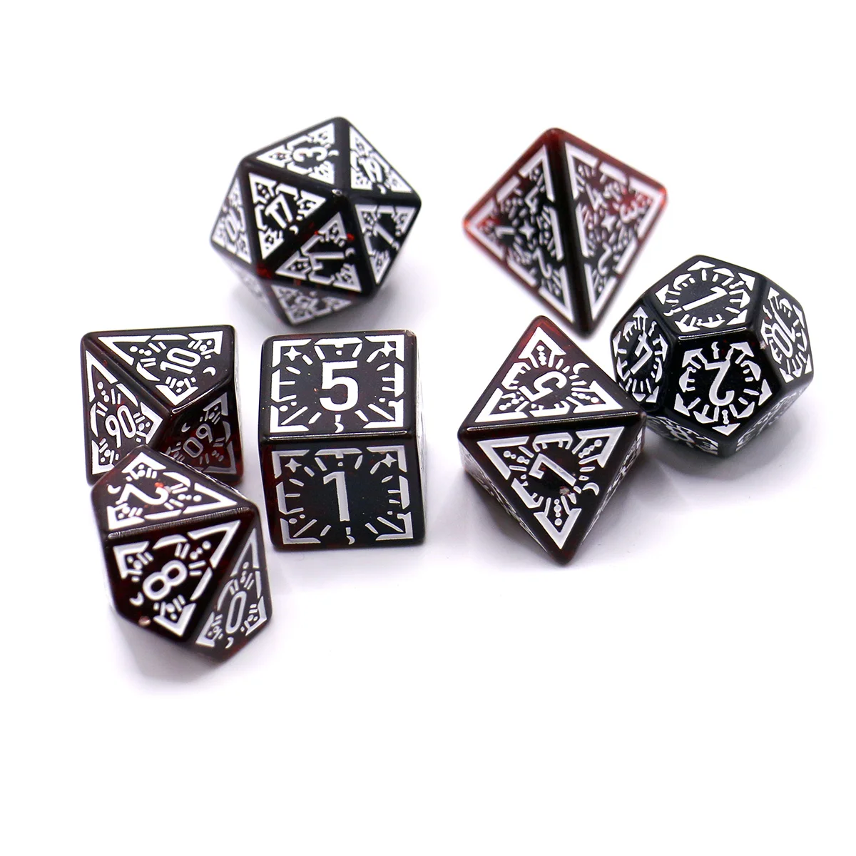 7Pcs Set Translucent Classical Rune Relief Board Game Dice Set TRPG Dice, Polyhedral Table Game Dice for RPG Dice Games