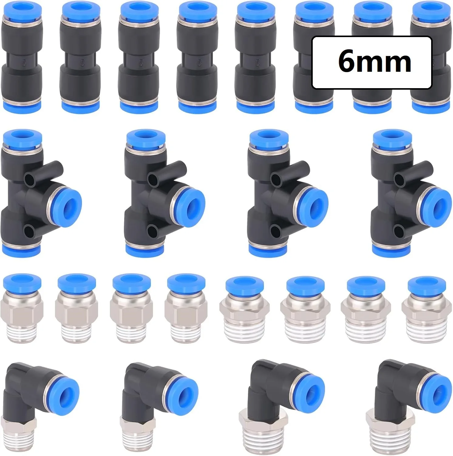 24PCS 6mm/8mm 1/4” Quick Connect Air Hose Adapter Kit Push-On Connector And NPT Thread for Air Compressor Accessories