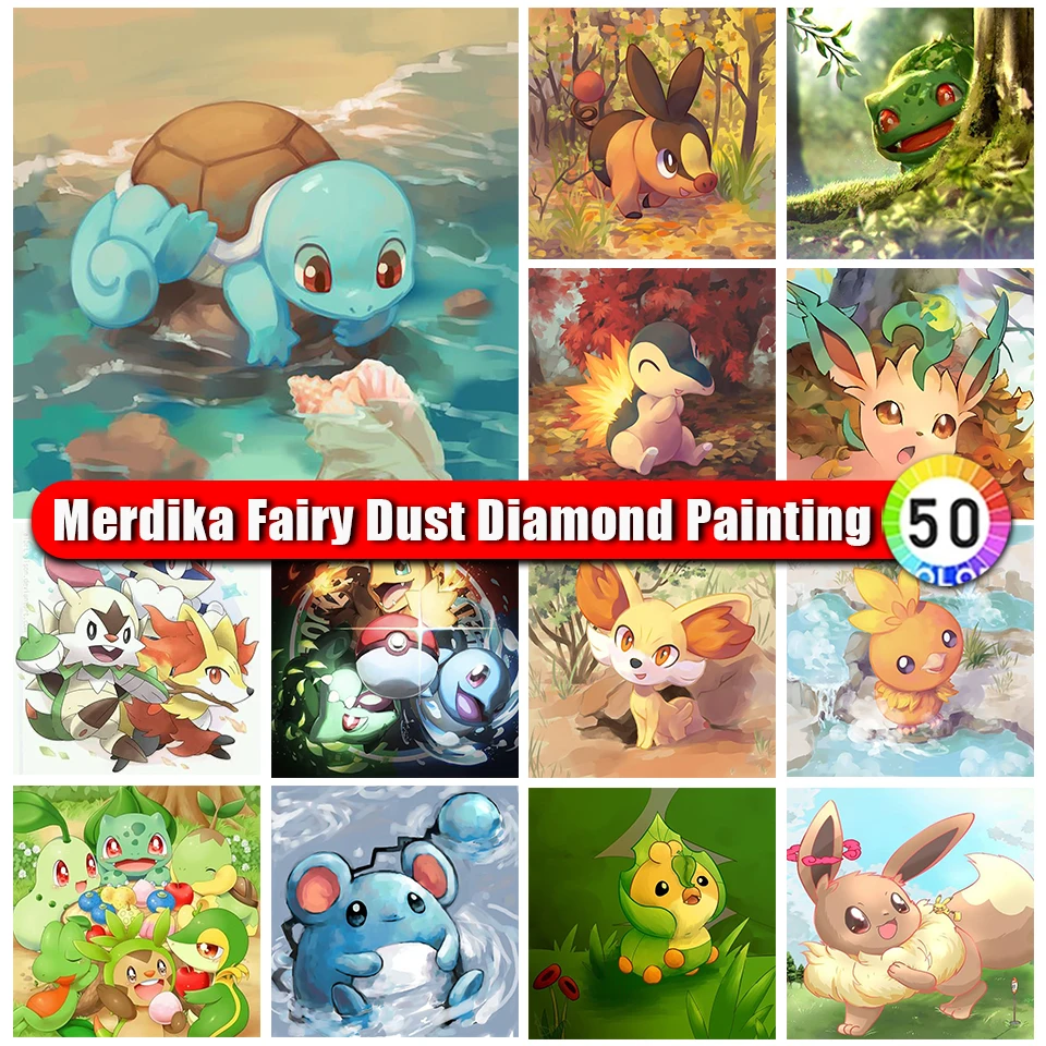 

Merdika Fairy Dust Diamond Painting Pokemon Rhinestones Picture Cartoon Full Drill Diamond Embroidery Mosaic Home Decor Kits