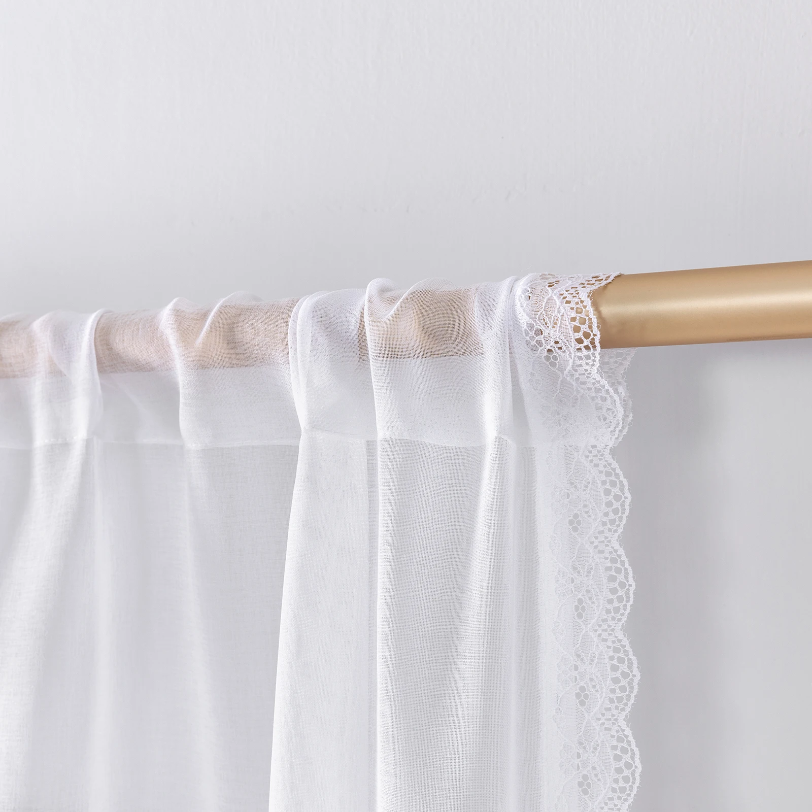 White Short Sheer Curtains for Kitchen Bedroom Small Tulle Curtain for Living Room Drapes Embroidered Lace Curtinas