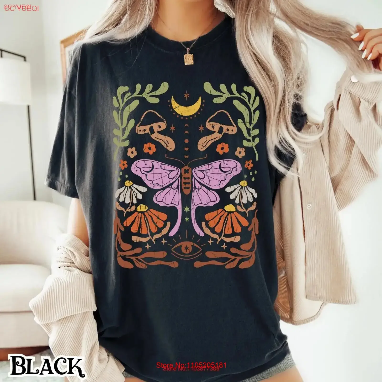 Boho Luna Moth T Shirt Mystical Moon Phases Celestial with Whimsical Witchy Vibes Perfect for Whimsi Goth Style vintage Washed