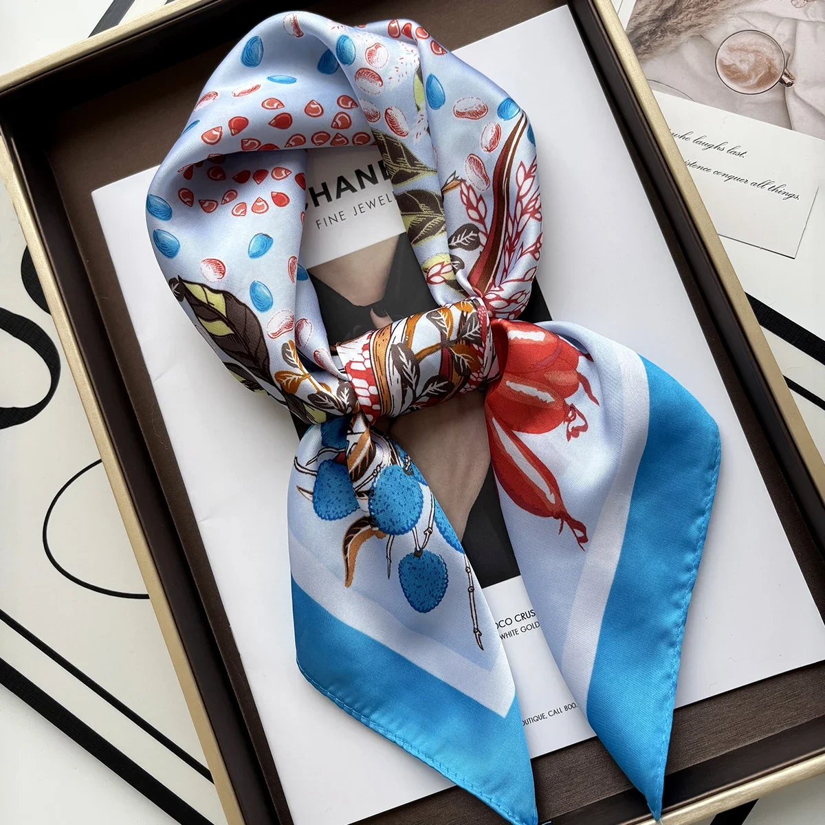 New Literary Fashionable Bandana Imitation Silk 70*70cm Temperament Square Scarves Women Spring/Summer Soft Satin Scarf image 6